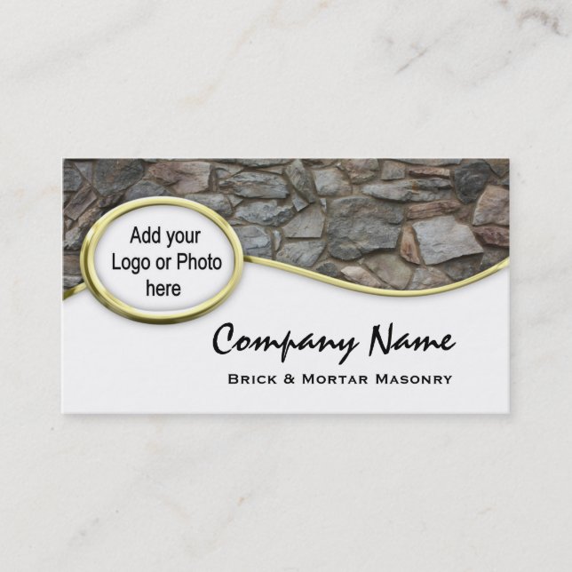 Gold  Masonry Rock Logo Photo Business Cards (Front)