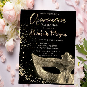 Gold Masque,Confetti Quinceañera Invitation