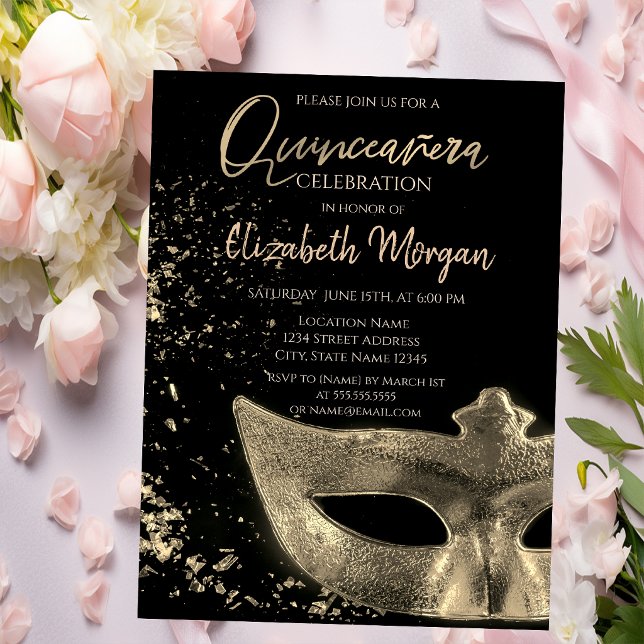 Gold Masque,Confetti  Quinceañera  Invitation (Creator Uploaded)