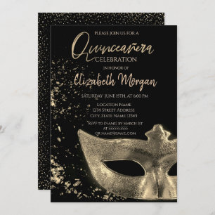 Gold Masque,Confetti Quinceañera Invitation