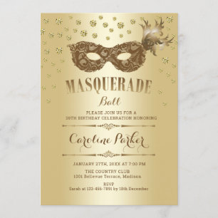 Gold Masquerade Ball Birthday Party Invitation