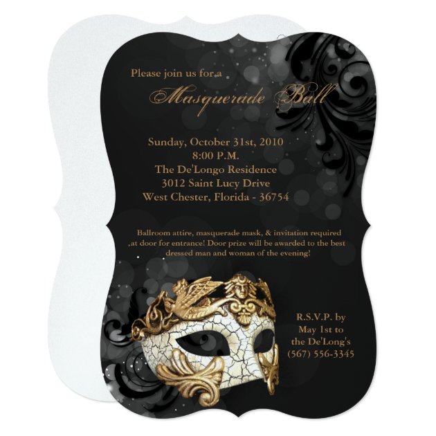 Gold Masquerade Ball Mask Costume Halloween Part Invitation