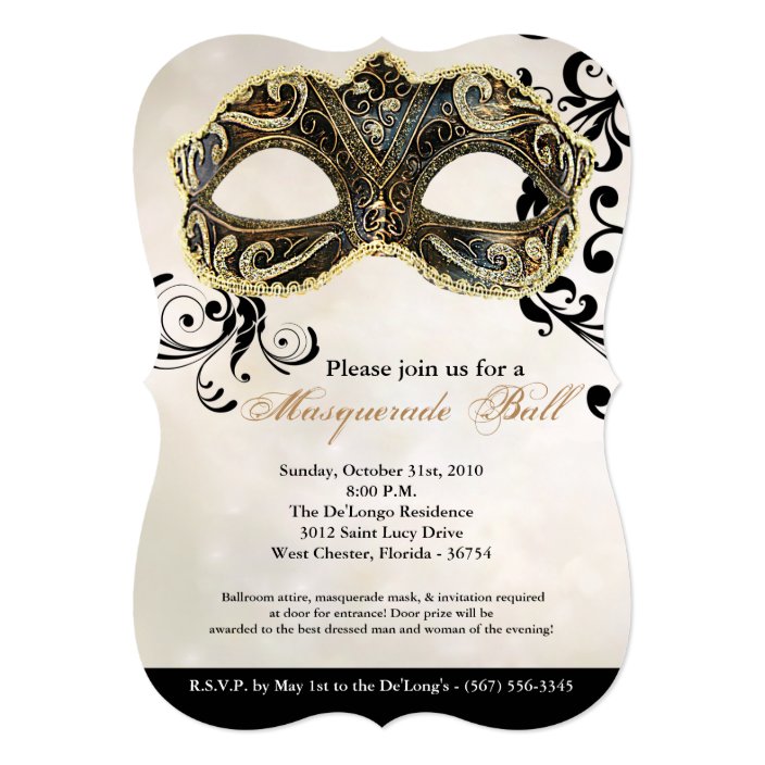 Gold Masquerade Ball Mask Costume Halloween Part Invitation