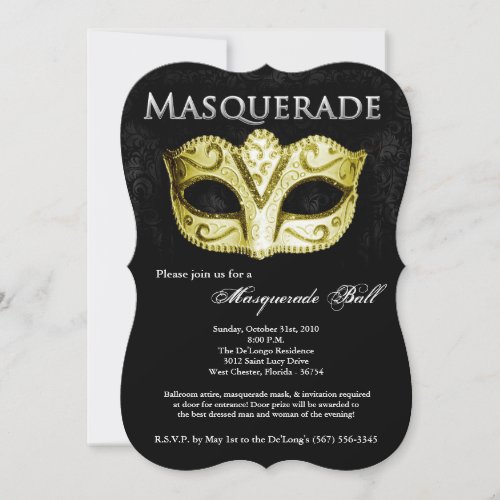 Gold Masquerade Ball Mask Costume Halloween Part Invitation