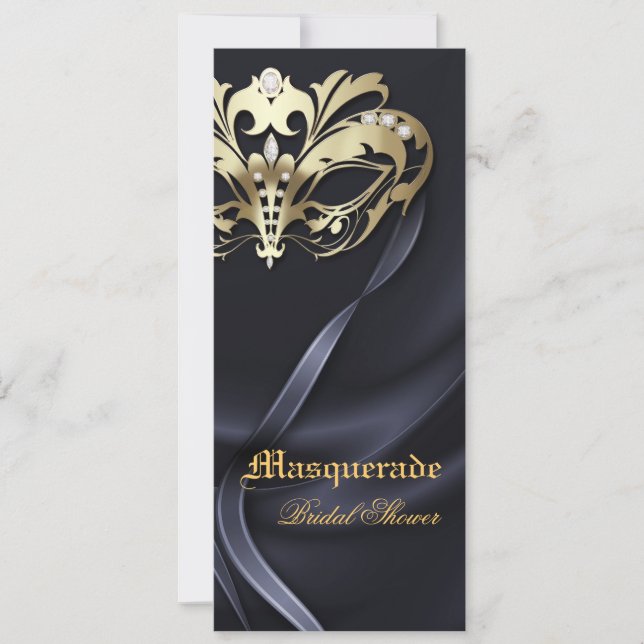 Gold Masquerade Black Bridal Shower Invitation (Front)