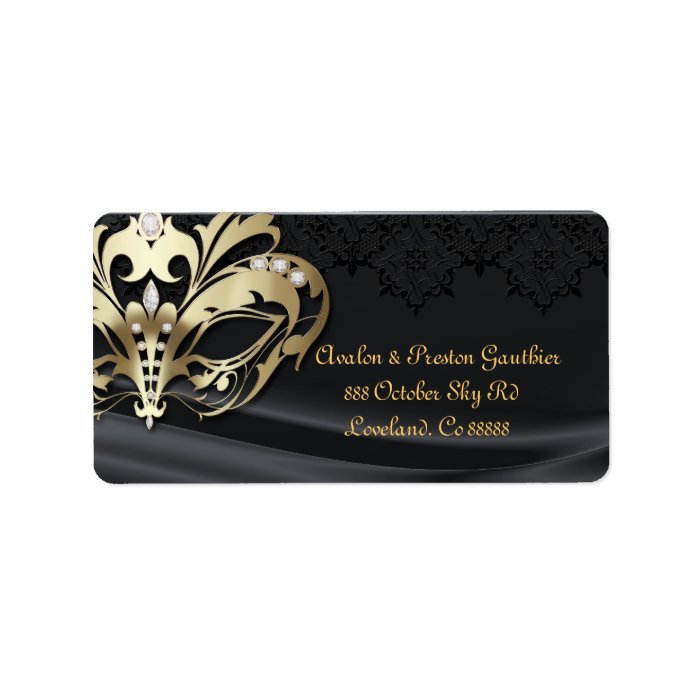 Gold Masquerade Black Jewel Wedding Address Label