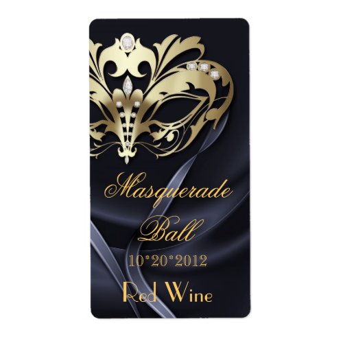 Gold Masquerade Black Jeweled Holiday Wine Label