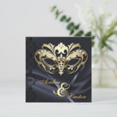 Gold Masquerade Black Jeweled Wedding Invitation (Standing Front)