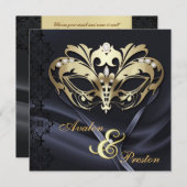 Gold Masquerade Black Jeweled Wedding Invitation (Front/Back)