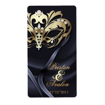 Gold Masquerade Black Jeweled Wedding Wine Label by theedgeweddings at Zazzle