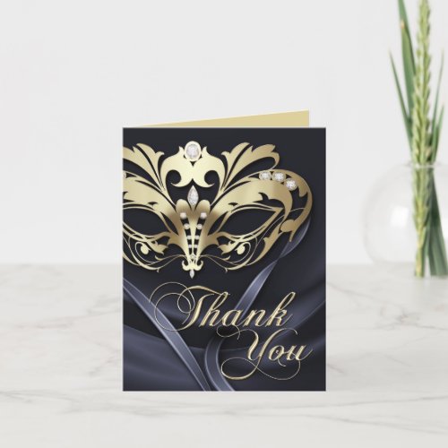 Gold Masquerade Black Thank You Card