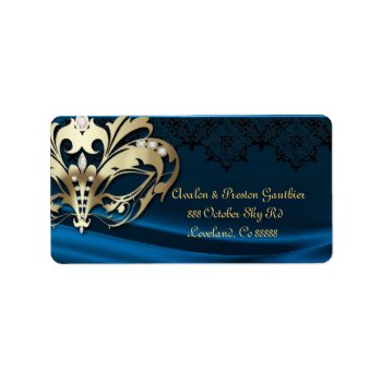 Gold Masquerade Blue Jewel Wedding Address Label by theedgeweddings at Zazzle