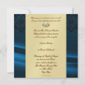 Gold Masquerade Blue Jeweled Wedding Invitation (Back)