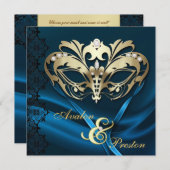Gold Masquerade Blue Jeweled Wedding Invitation (Front/Back)