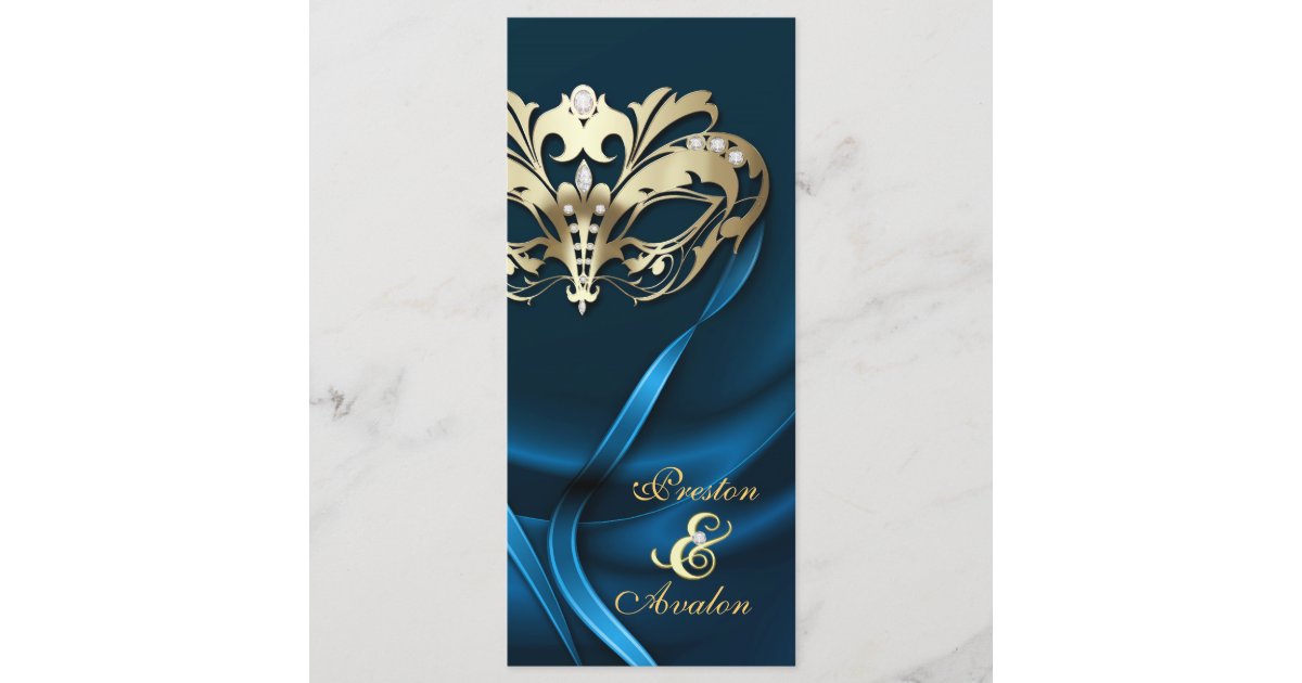 Gold Masquerade Blue Jeweled Wedding Program Zazzle Com