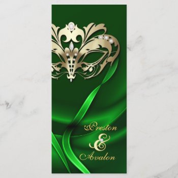 Gold Masquerade Green Jeweled Wedding Program by theedgeweddings at Zazzle