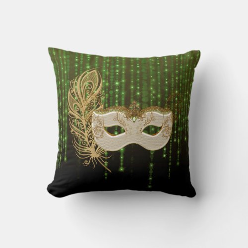 Gold Masquerade Green String Lights Square Pillow