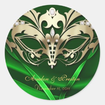 Gold Masquerade Green Wedding Sticker by theedgeweddings at Zazzle