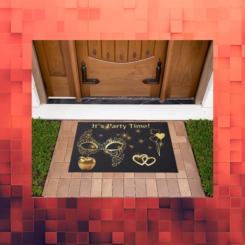 Gold Masquerade Its Party Time  Doormat