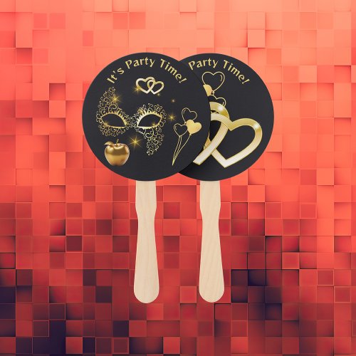 Gold Masquerade Its Party Time   Hand Fan