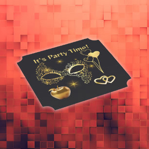 Gold Masquerade It's Party Time   Paper Coaster