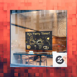 Gold Masquerade It's Party Time Window Cling