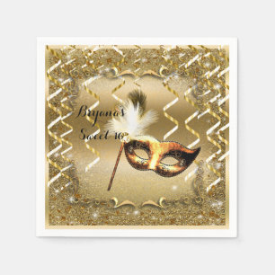 Gold Masquerade Mask Elegant Ball Birthday Party Paper Napkins