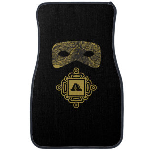 Gold Masquerade Mask Leaf Pattern Monogram Letter  Car Floor Mat