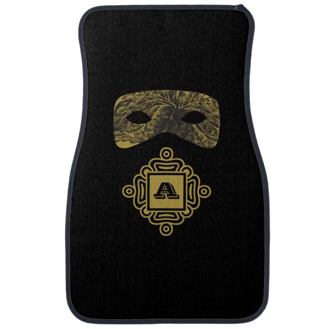 Gold Masquerade Mask Leaf Pattern Monogram Letter  Car Floor Mat (Front)