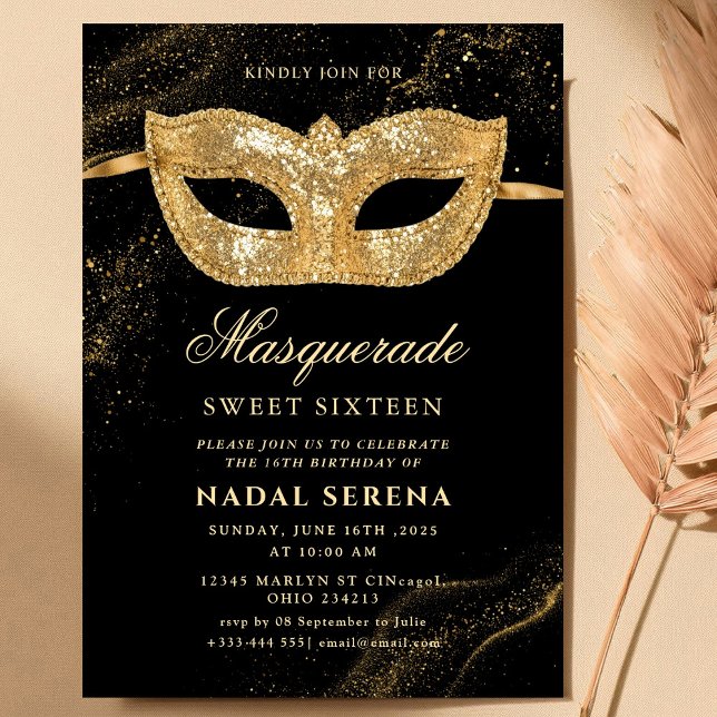 gold masquerade mask Sweet 16 Invitation (Creator Uploaded)