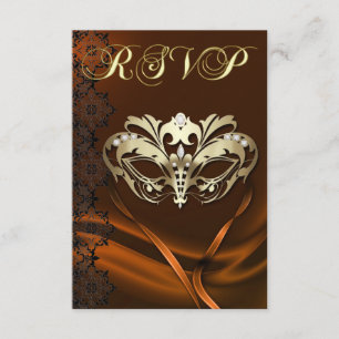 Gold Masquerade Orange Jeweled RSVP Invitation