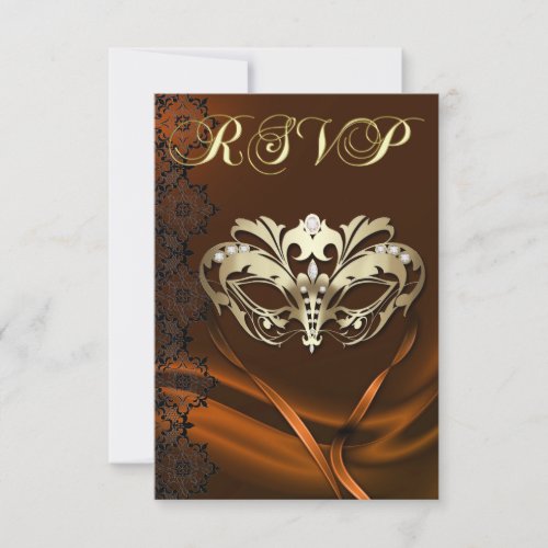 Gold Masquerade Orange Jeweled RSVP Invitation