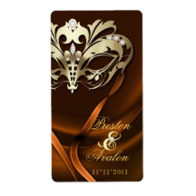 Gold Masquerade Orange Jeweled Wedding Wine Label