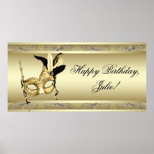 Gold Masquerade Party Banner Poster