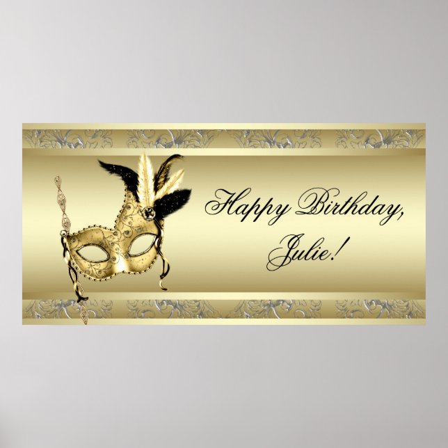 Gold Masquerade Party Banner Poster (Front)
