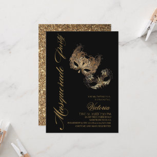 Gold Masquerade Party Birthday Invitation