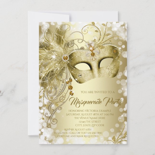 Gold Masquerade Party Invitation (Front)
