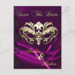 Gold Masquerade Pink Jewel Save The Date Postcard at Zazzle