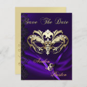 Gold Masquerade Purple Jewel Save The Date Announcement Postcard (Front/Back)