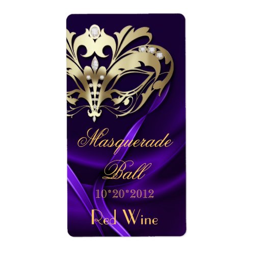 Gold Masquerade Purple Jeweled Holiday Wine Label