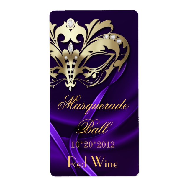 Gold Masquerade Purple Jeweled Holiday Wine Label (Front)