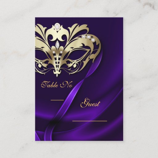 Customizable Gold Masquerade Purple Jeweled Table PlaceCard Business Card Template