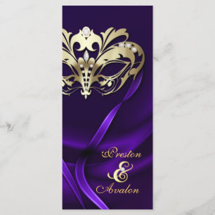 Gold Masquerade Purple Jeweled Wedding Program