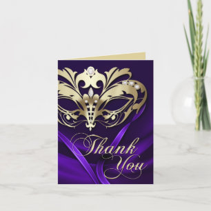 Gold Masquerade Purple Thank You Card