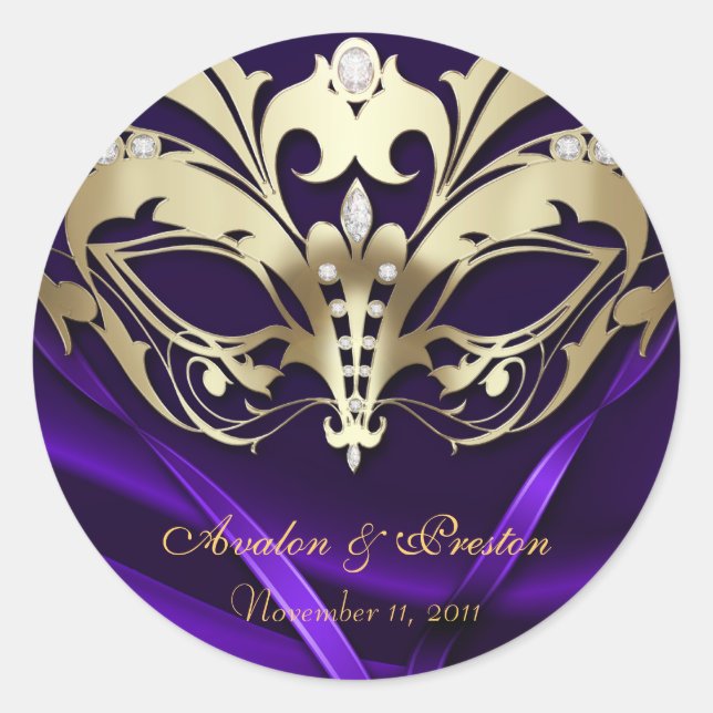 Gold Masquerade Purple Wedding Sticker (Front)