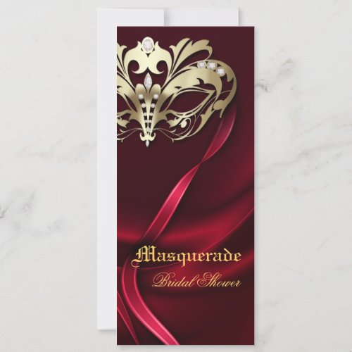 Gold Masquerade Red Bridal Shower Invitation