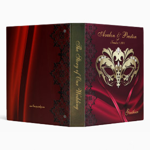 Gold Masquerade Red Jeweled Wedding Binder