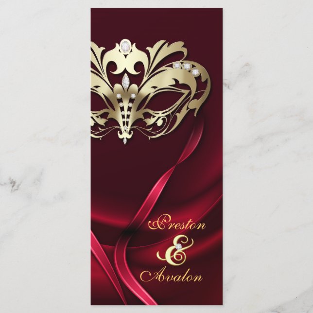 Gold Masquerade REd Jeweled Wedding Program (Front)