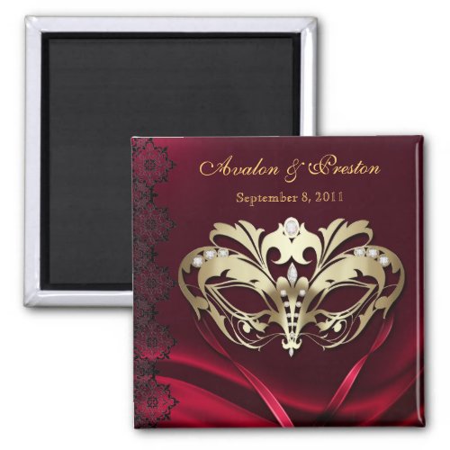 Gold Masquerade Red Save The Date Magnet