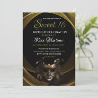 Gold Masquerade Sweet 16 Invitation